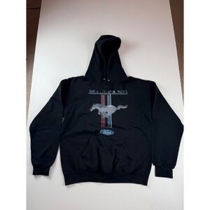 Ford Mustang Hoodie Mens Black Graphic Pullover Logo Sweatshirt Tri-Bar Pony